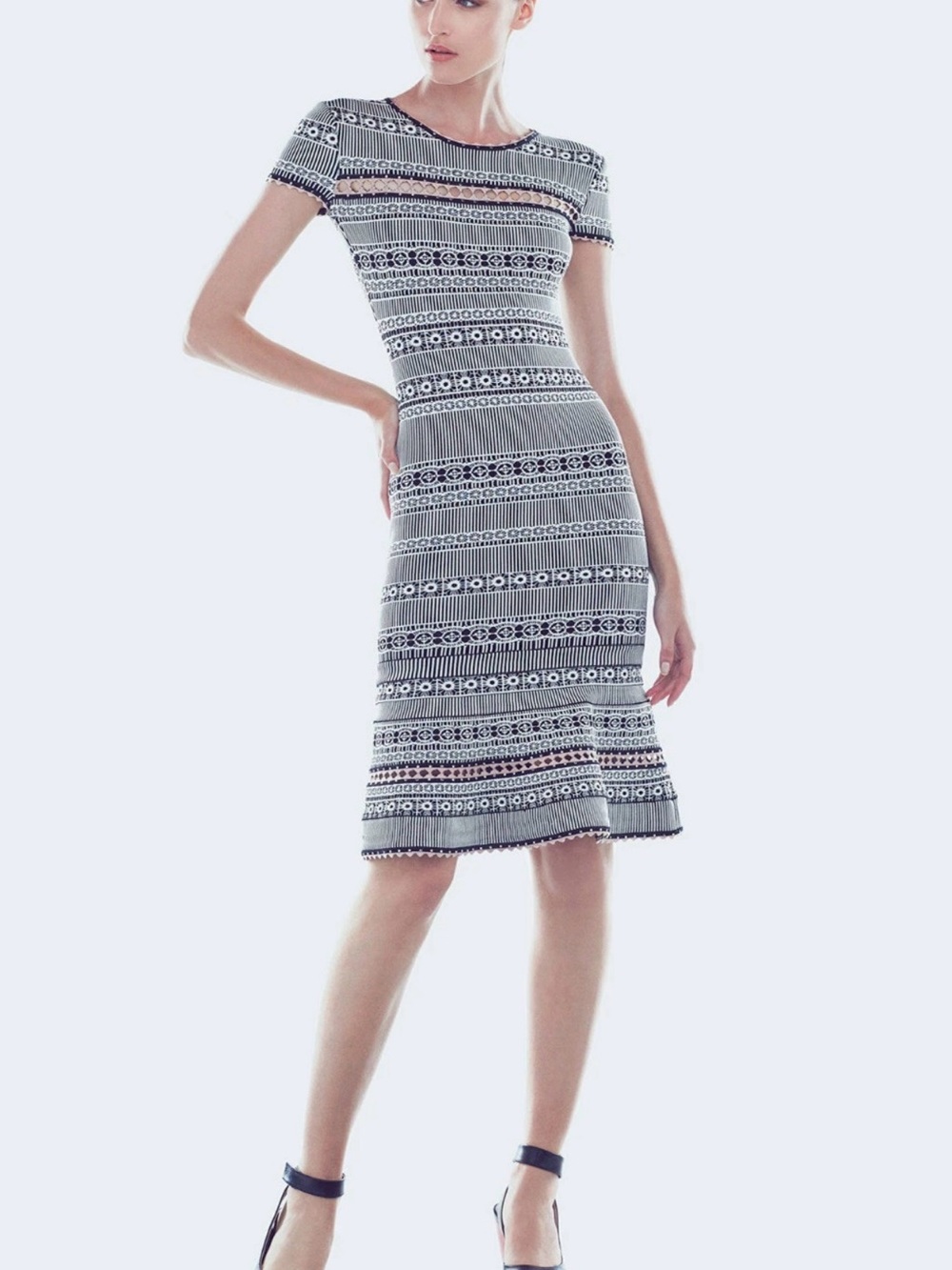 NWOT $1590 Hervé Léger Shelby Lace Fit & Flare Dress Black Ivory Size S 👗 HL